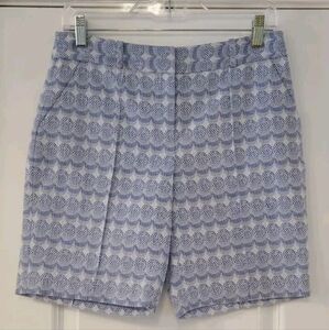 Diane Von Furstenberg Boymuda Blue White Circle Jaquard Womens Shorts SZ 2 NWOT